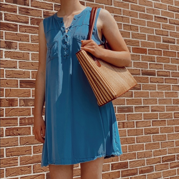 a.n.a Dresses & Skirts - Sleeveless Blue Lace-Up Dress